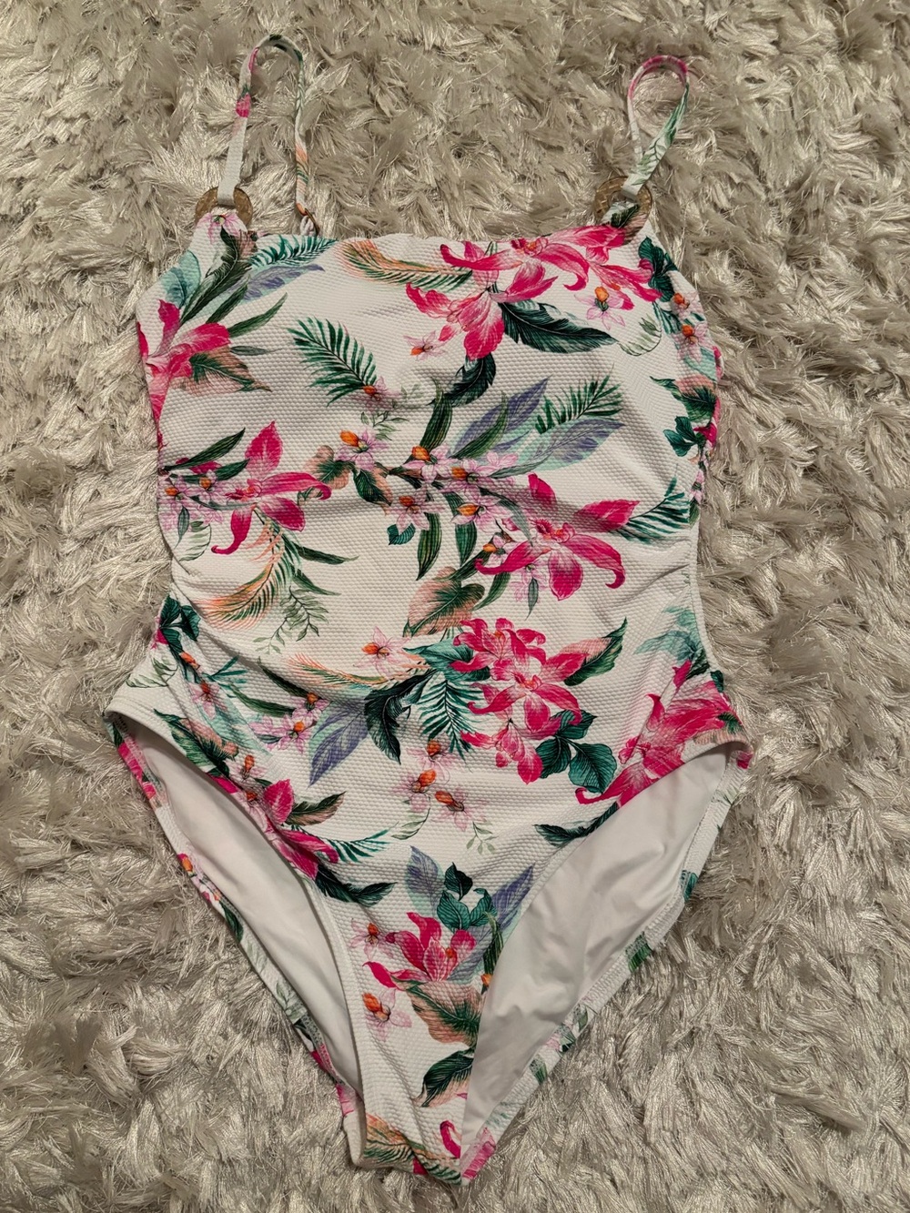 Make offer! La Blanca White Floral One-Piece Swimsuit Pink Green 12